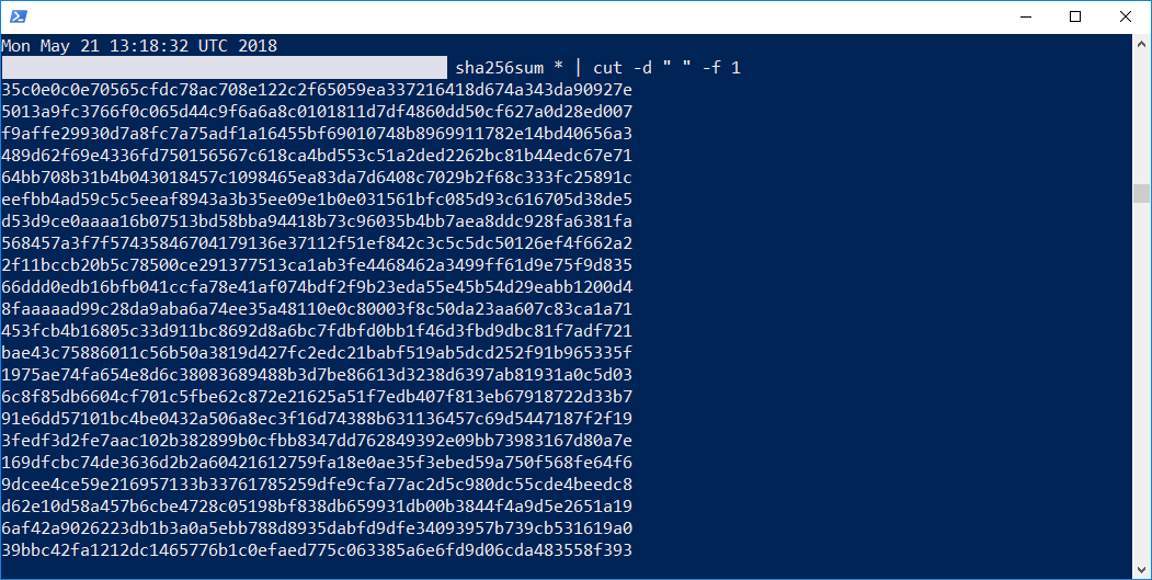 The checksums of malicious software on one of our honeypots.