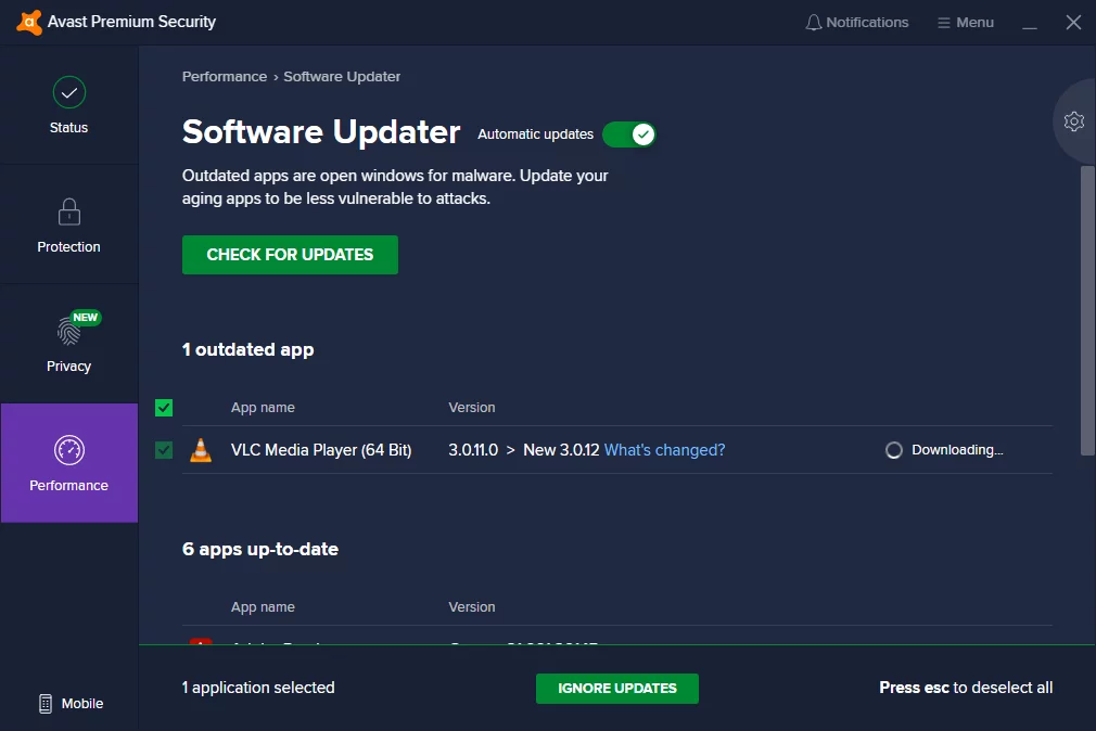 Avast Software Updater protects the system against exploits.