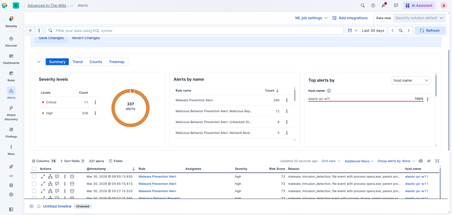 Elastic Defend console