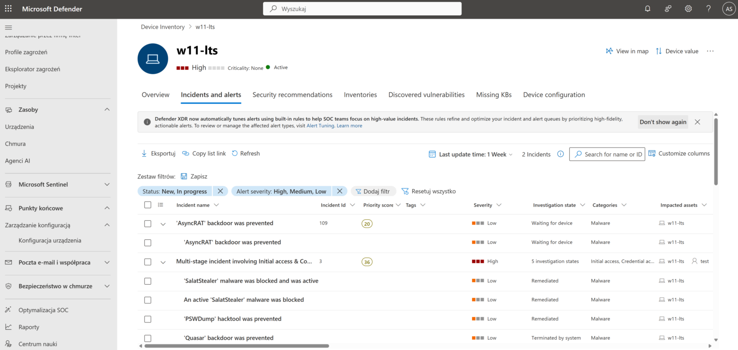 microsoft defender business konsola i alerty