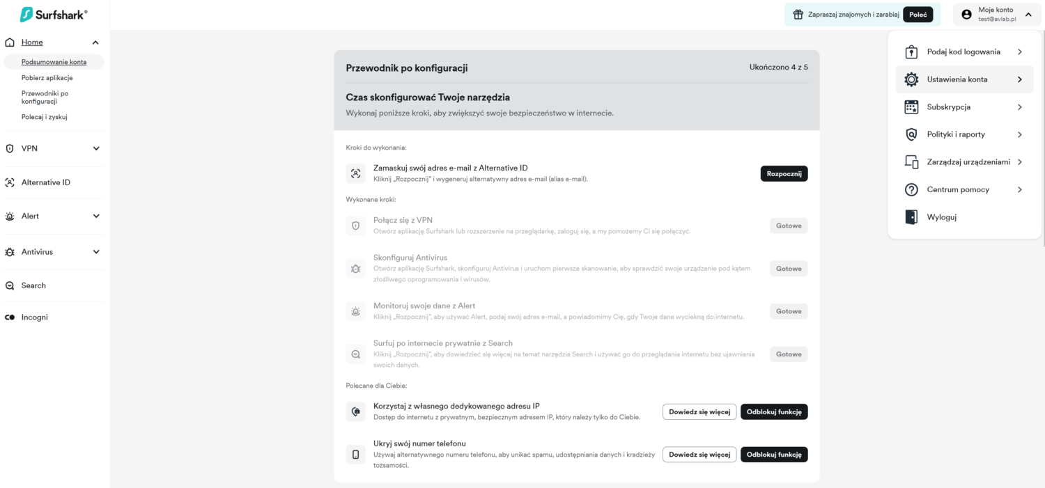 surfshark one dashboard