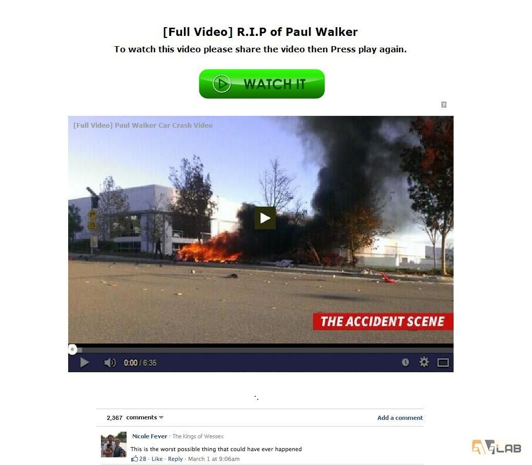 facebook users targeted with paul walker scams 2 big