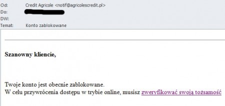 credit agricole falszywy mail