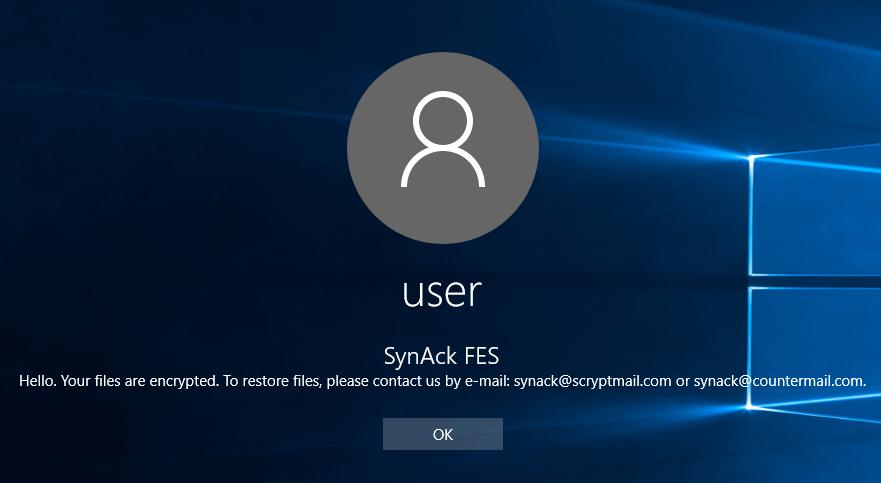Ransomware SynAck blokada ekranu logowania