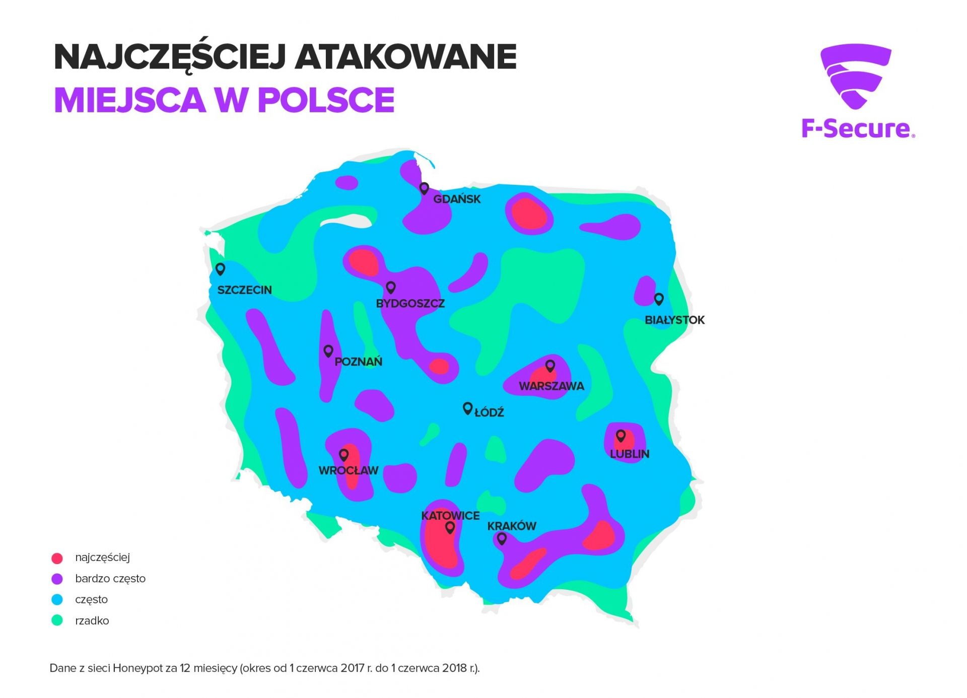 Najczęściej atakowane miasta w Polsce według F-Secure