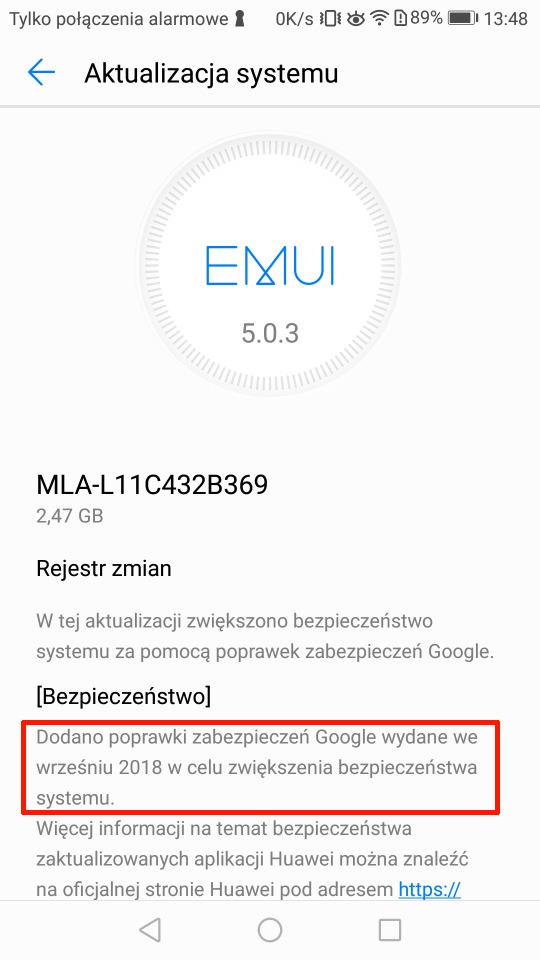 Brak aktualizacji dla Huawei