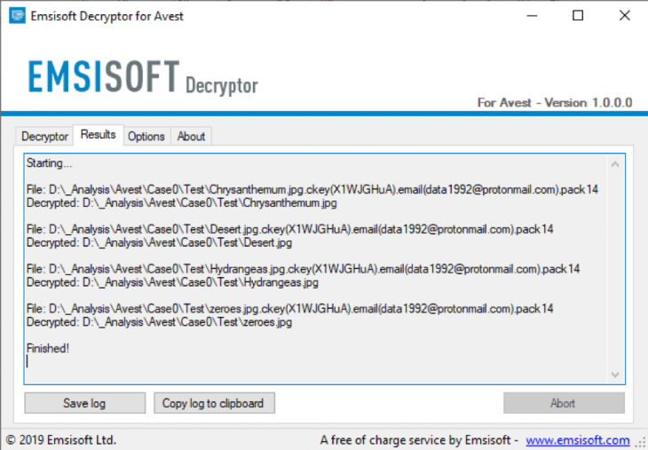 Avest ransomware dekryptor.