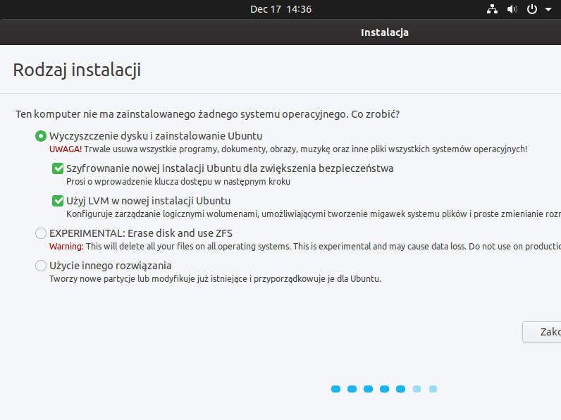 Ubuntu - ustawienia prywatności poprzez "Szyfrowanie".