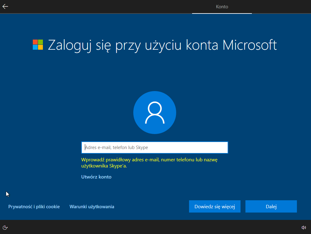 Windows 10 instalacja i ustawienia prywatności. Krok 1.