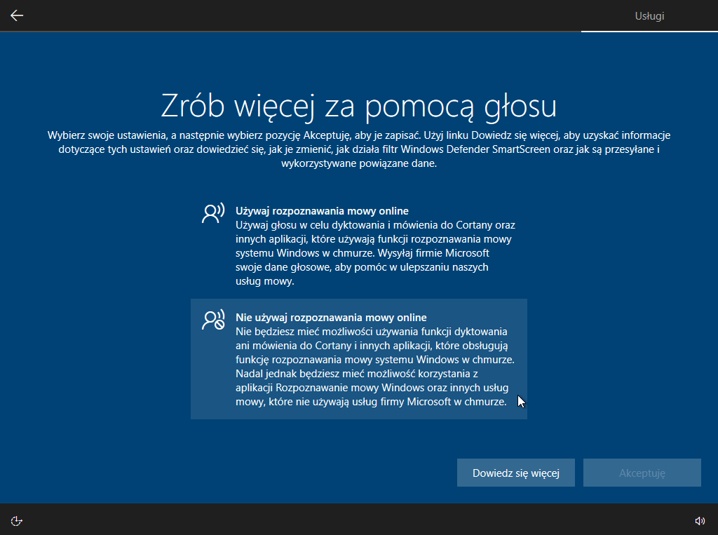 Windows 10 instalacja i ustawienia prywatności. Krok 6.