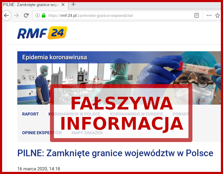 Jedna z zarejestrowanych domen rmf-24.pl podszywająca się pod rmf24.pl.
