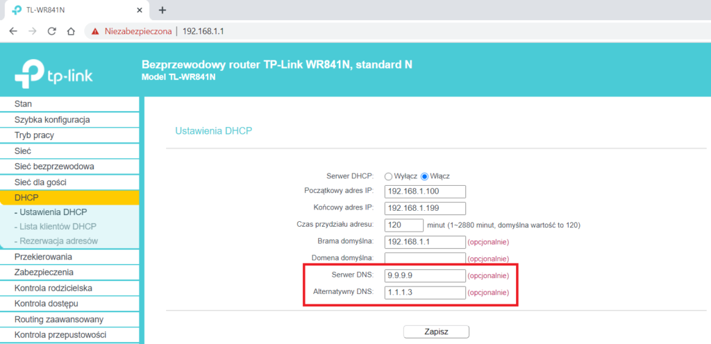 Dns w 3900db настройка