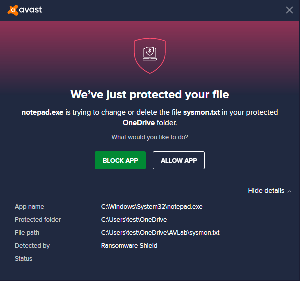 AVAST ransomware alert