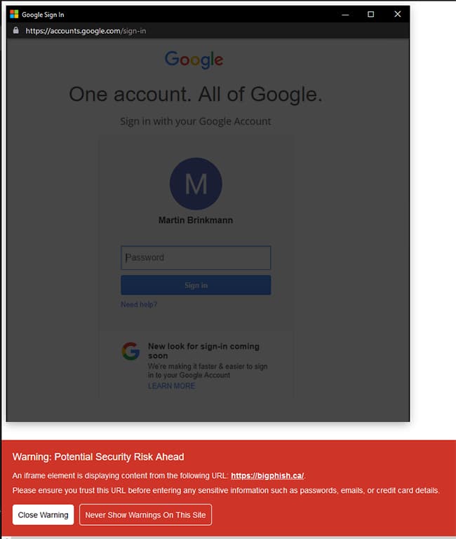 browser in the browser phishing