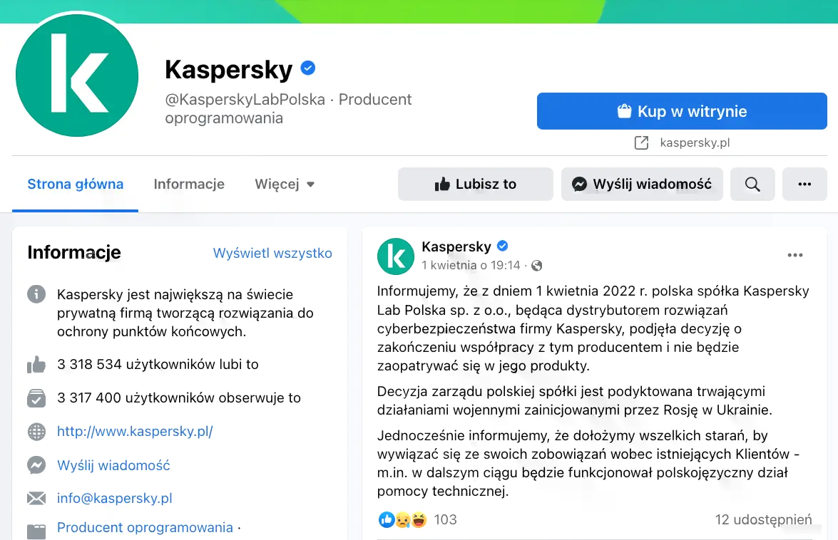 Oficjalne i na razie jedyne stanowisko Kaspersky Lab Polska.