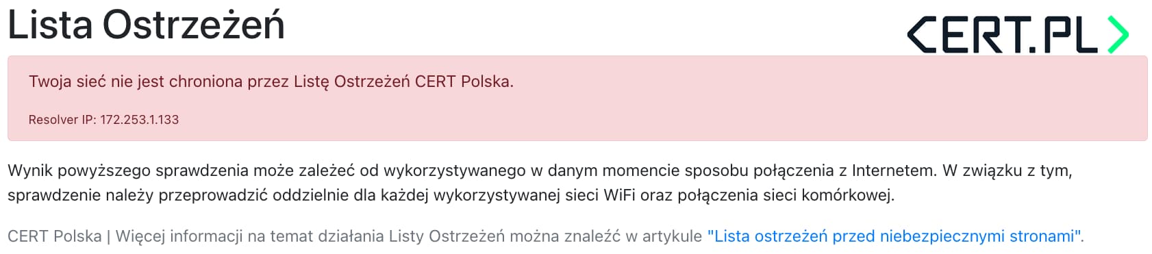 lista cert polska brak ochrony