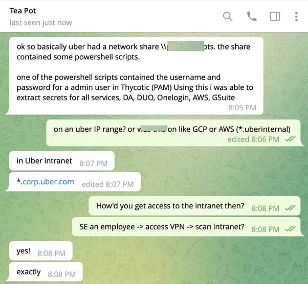 Uber włamanie telegram