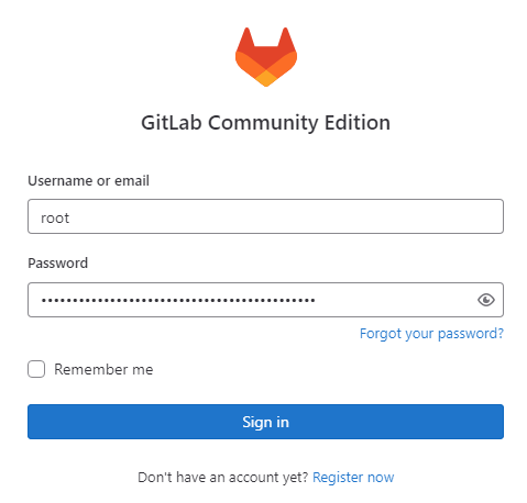 Pierwsze logowanie do GitLab.