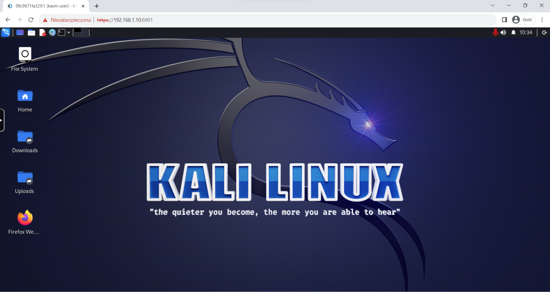 Kontener z Kali Linux dostępny poprzez przeglądarkę