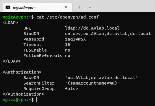Konfiguracja połączenia z bazą LDAP dla serwera OpenVPN.