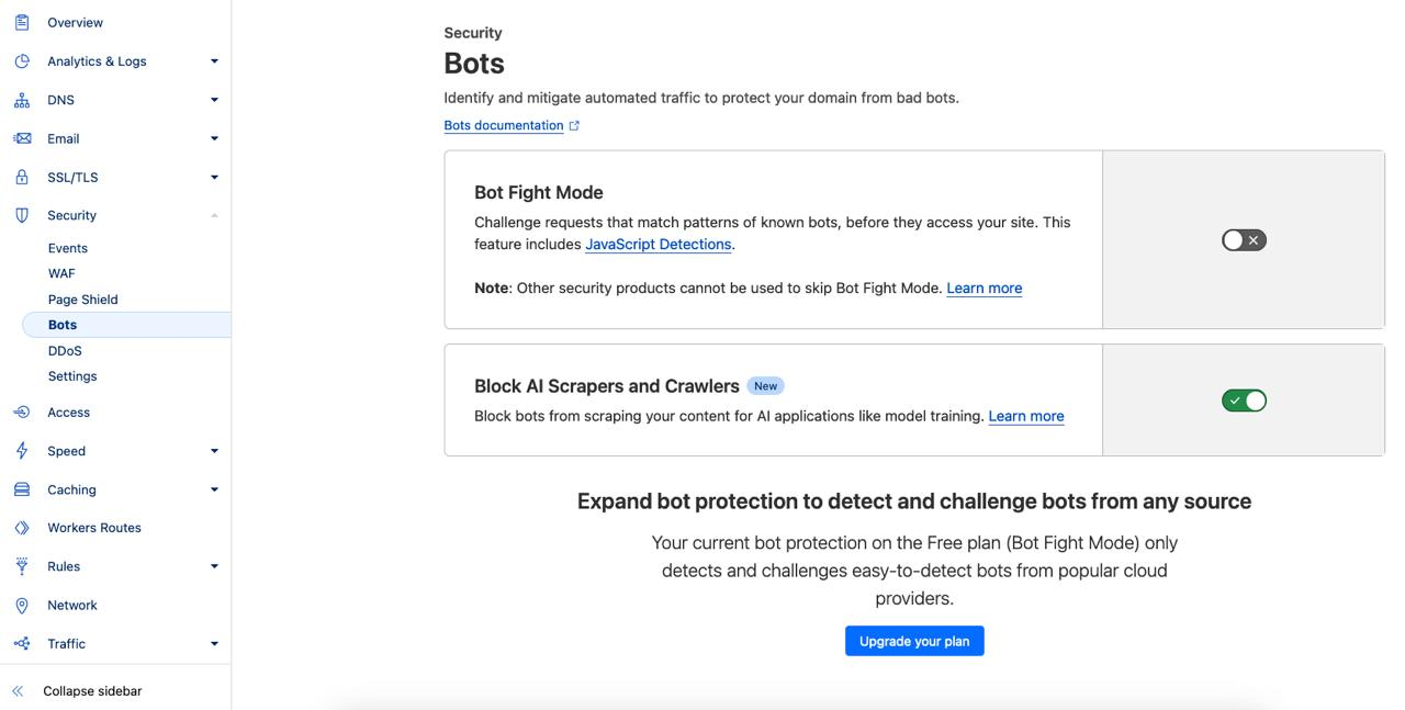 Blokowanie botów AI w Cloudflare.