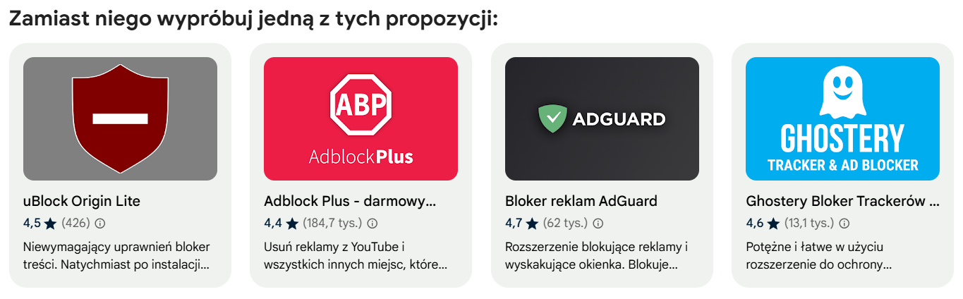 Rozszerzenia alternatywne do uBlock Origin.