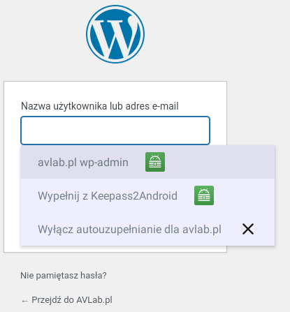 Działanie autouzupełniania w Keepass2Android.