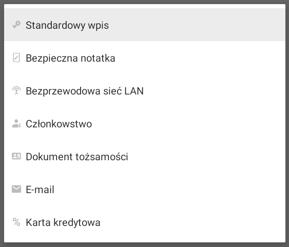 Gotowe szablony w Keepass2Android.