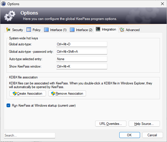 Ustawienia Integration w KeePass.