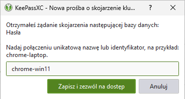 Połączenie bazy KeePassXC z przeglądarką.