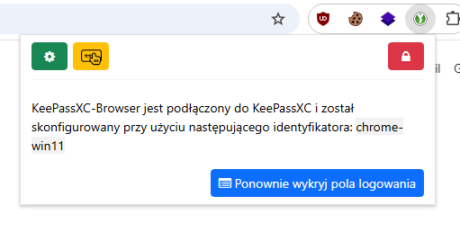 Poprawne podłączenie rozszerzenia przeglądarki do KeePassXC.